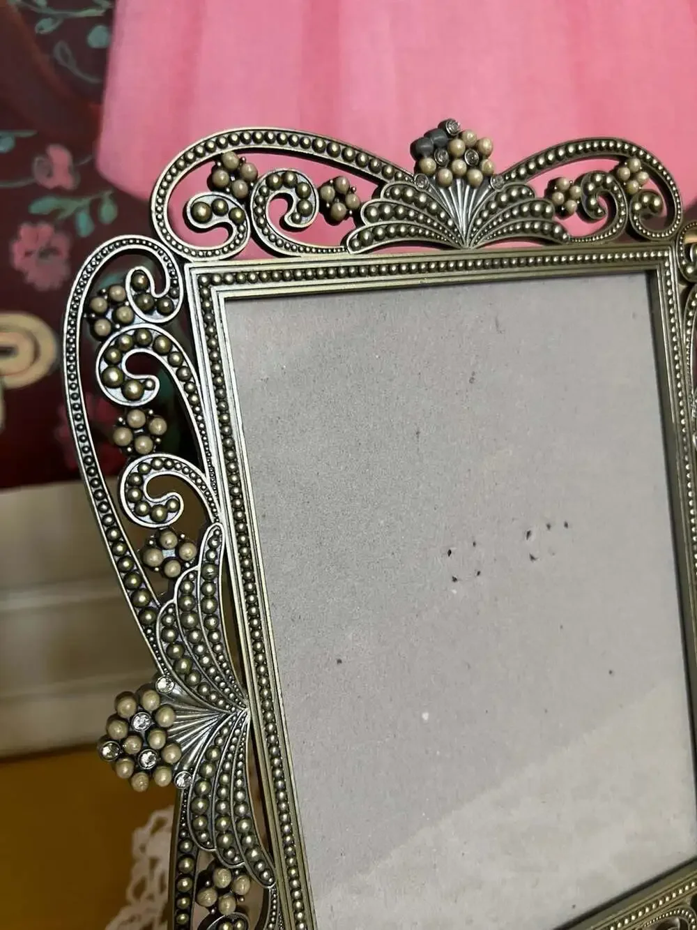 Burnes of Boston Ornate Vintage-Style Pewter Picture Frame with Faux Pearls and